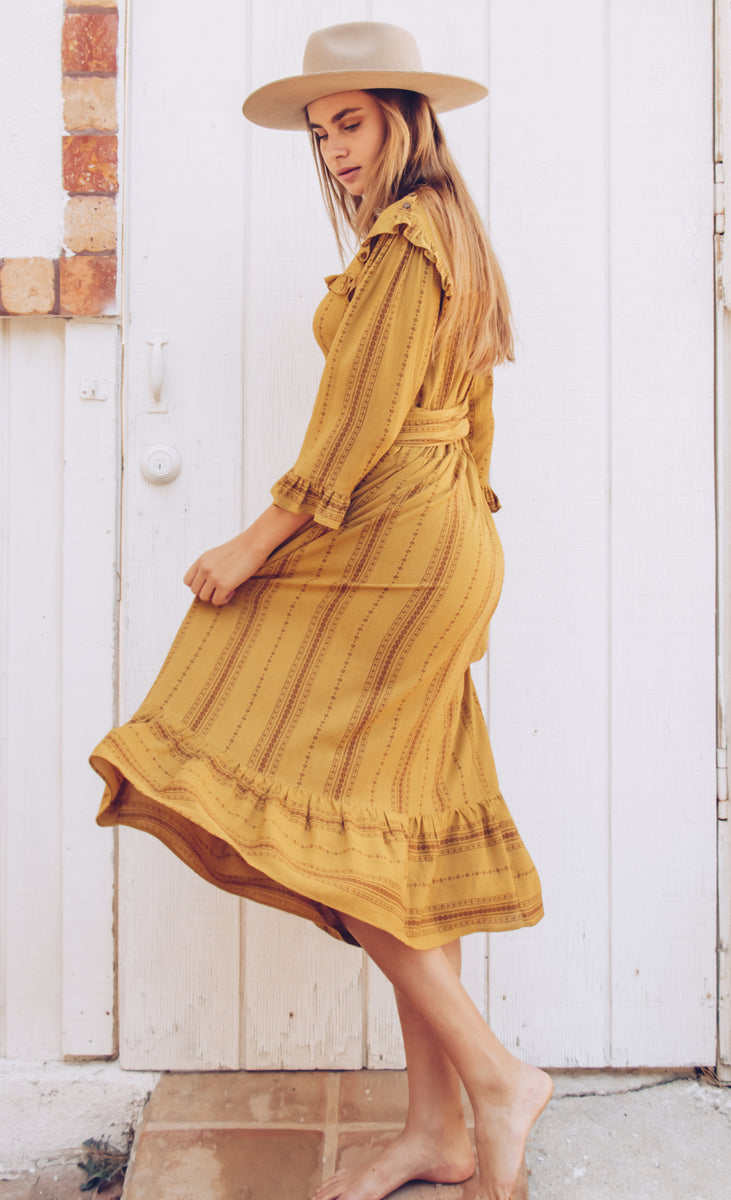 Seed of Life Gaucho Dress in Gold - Yoga Clothing by Daughters of Culture