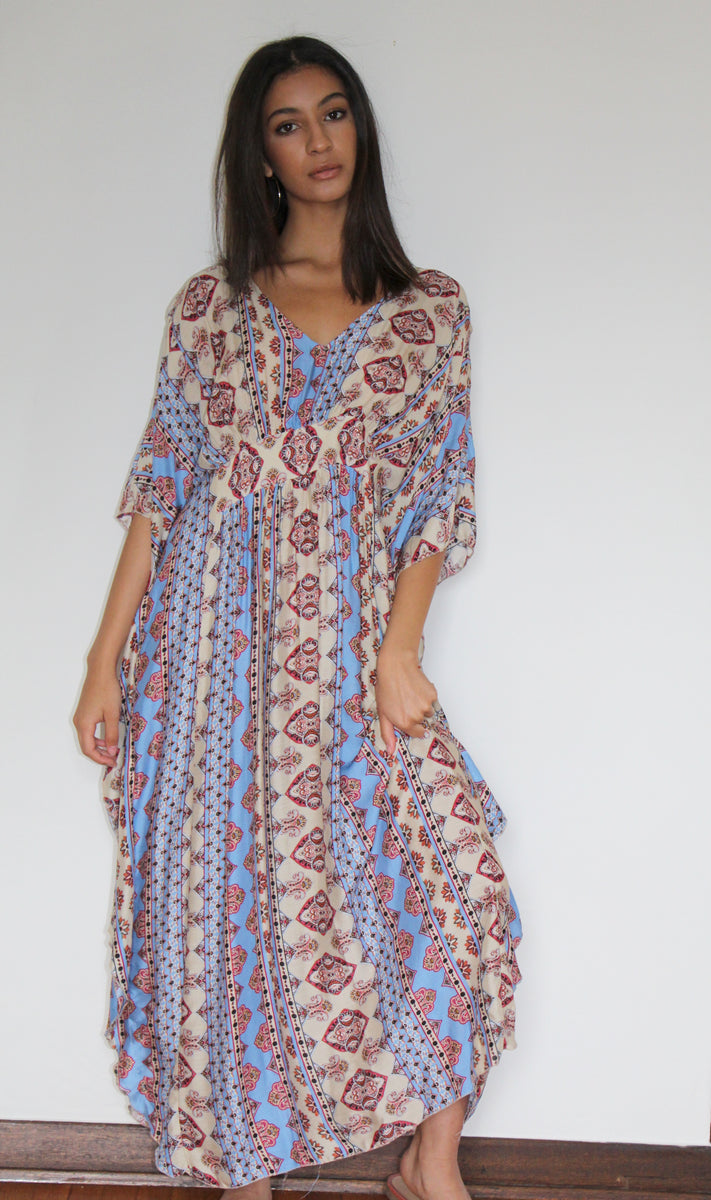 Blue Paisley Winged Kaftan - Yoga Clothing by Daughters of Culture