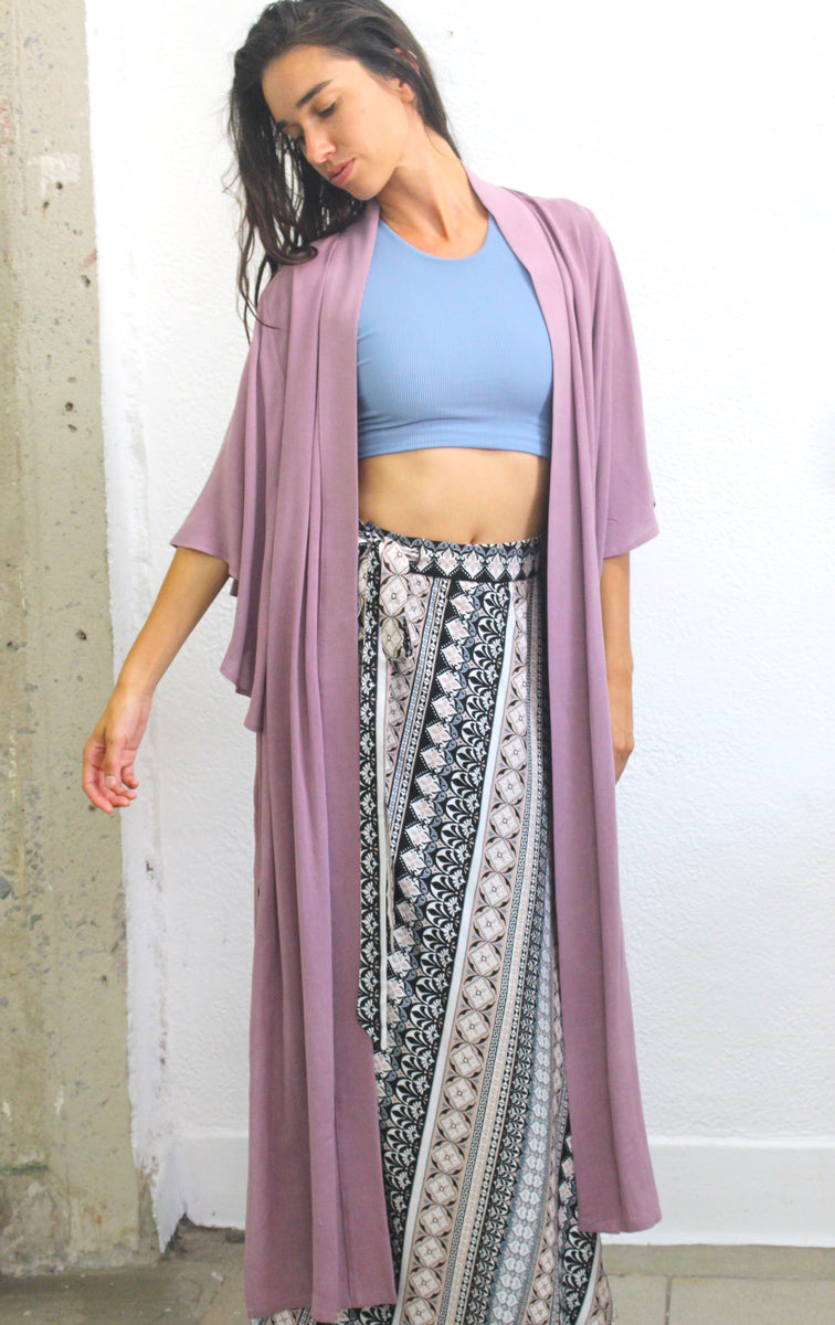 Plum Stone Wash Butterfly Robe - Yoga Clothing by Daughters of Culture