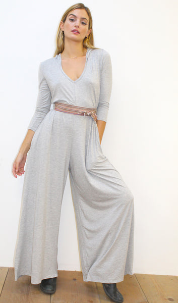 Long Sleeve Wide Leg Hooded Jumpsuit - Yoga Clothing by