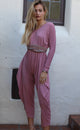 Rose Long Sleeve Yoga Harem Jumpsuit