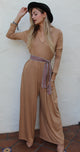 Tan Long Sleeve Wide Leg Hooded Jumpsuit