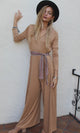 Tan Long Sleeve Wide Leg Hooded Jumpsuit