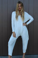 White Long Sleeve Yoga Harem Jumpsuit