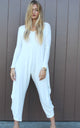 White Long Sleeve Yoga Harem Jumpsuit