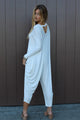 White Long Sleeve Yoga Harem Jumpsuit