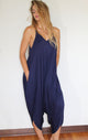 Navy Yoga Knit Jumpsuit with Pockets