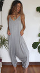 Heather Grey Yoga Knit Jumpsuit with Pockets