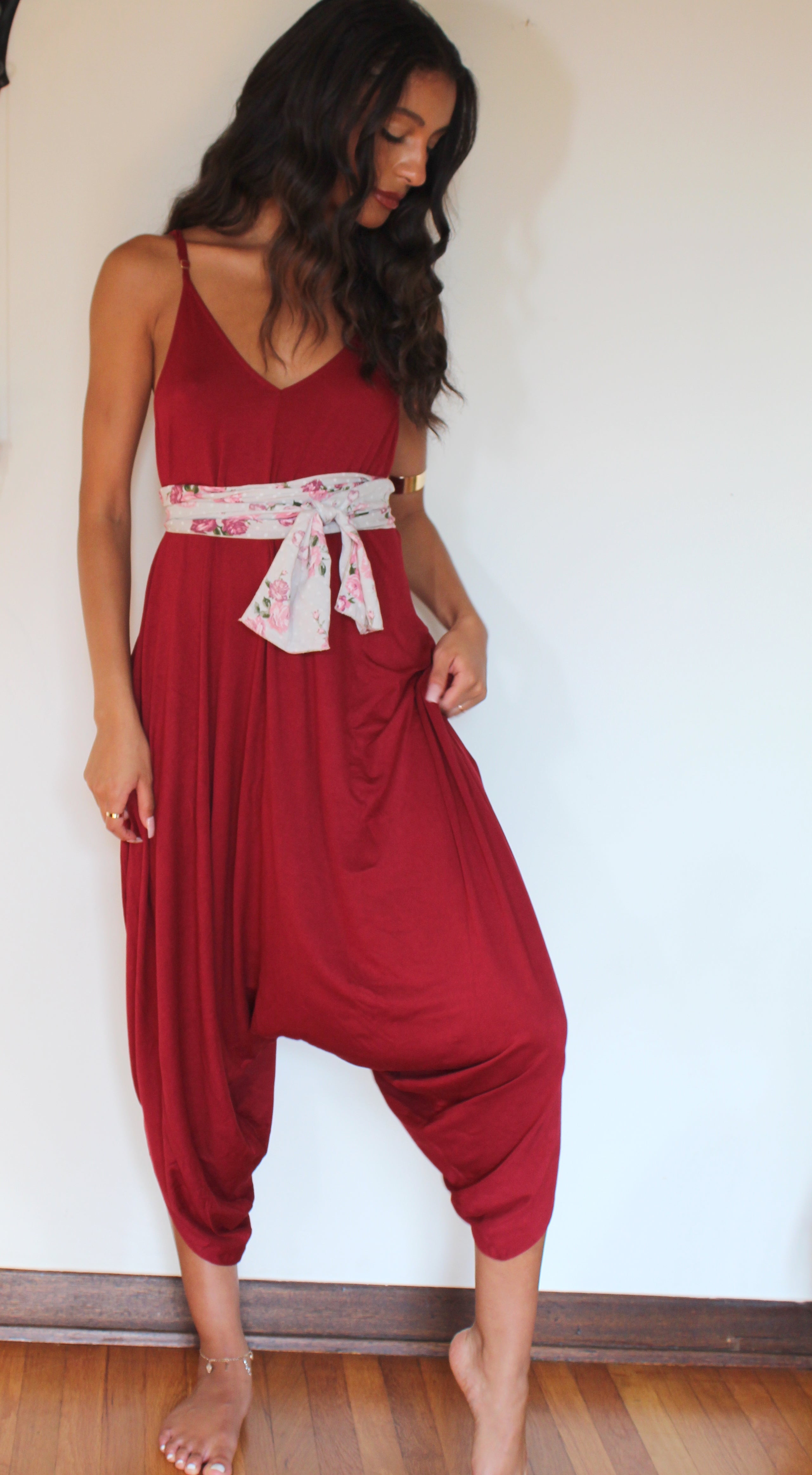 Garnet Yoga Knit Jumpsuit with Pockets - Yoga Clothing by