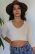 Ribbed 3/4 Sleeve V Neck Top